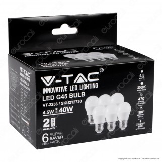 V-Tac VT-2256 Super Saver Pack 6x Lampadina LED E27 4.5W Bulb V-Tac VT-2256 Super Saver Pack 6x Lampadina LED E27 4.5W Bulb