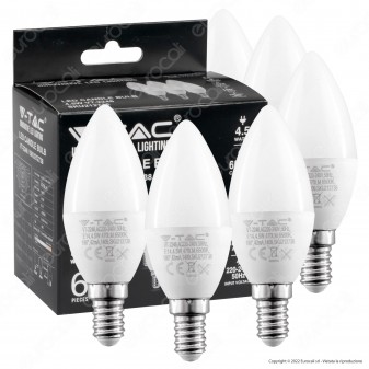 V-Tac VT-2246 Super Saver Pack 6x Lampadina LED E14 4.5W Candle Bulb Candela...