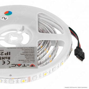 V-Tac VT-5050-60 Striscia LED Flessibile 40W SMD RGB+W 60 LED/metro 12V -...