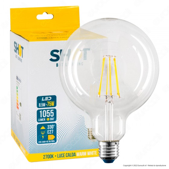 Bot Lighting Shot Lampadina LED E27 Globo G125 8.5W Filament Vetro Bot Lighting Shot Lampadina LED E27 Globo G125 8.5W Filament Vetro