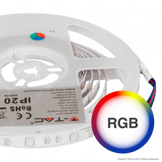 V-Tac VT-5050-30 Striscia LED Flessibile 20W SMD RGB 30 LED/metro 12V V-Tac VT-5050-30 Striscia LED Flessibile 20W SMD RGB 30 LED/metro 12V