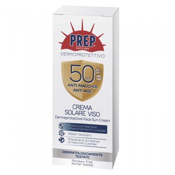 Prep Crema Solare Viso SPF 50 Dermoprotettiva Anti-Macchie e Anti-Age Prep Crema Solare Viso SPF 50 Dermoprotettiva Anti-Macchie e Anti-Age