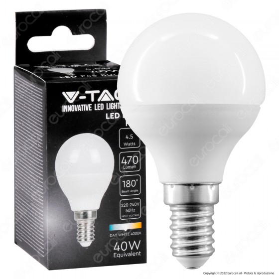V-Tac VT-1880 Lampadina LED E14 4.5W Bulb P45 MiniGlobo SMD - V-Tac VT-1880 Lampadina LED E14 4.5W Bulb P45 MiniGlobo SMD -