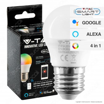V-Tac Smart VT-5124 Lampadina LED Wi-Fi E27 5.5W MiniGlobo G45 RGB+W