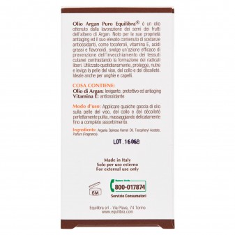 Equilibra Olio di Argan Puro Antiage per Viso Capelli e Unghie con