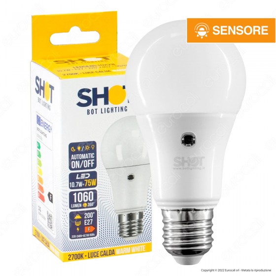 Bot Lighting Shot Lampadina LED E27 10.7W Bulb A60 Goccia SMD con Bot Lighting Shot Lampadina LED E27 10.7W Bulb A60 Goccia SMD con