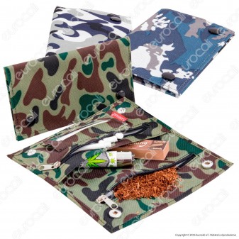 Flaminaire Navy Astuccio in Tessuto Mimetico Portatabacco e Cartine