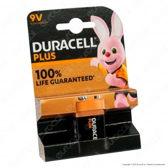 Duracell Plus Pila 6LR61 Alcalina E-Block Transistor 9V Lunga Durata