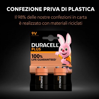 Duracell Plus Pila 6LR61 Alcalina E-Block Transistor 9V Lunga Durata
