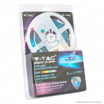 V-Tac VT-COB 422 Kit Striscia LED Flessibile 65W COB RGB 24V con Alimentatore...