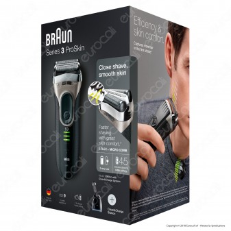 Braun Series 3 ProSkin 3090cc Premium Rasoio Elettrico Ricaricabile