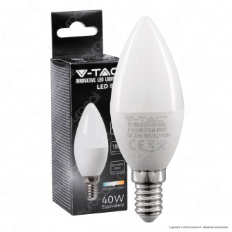 V-Tac VT-1855 Lampadina LED E14 4.5W Bulb C37 Candela SMD - SKU 2142151 /...