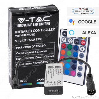 V-Tac Smart VT-2429 Controller Dimmer Changing Color Wi-Fi per Strisce LED...