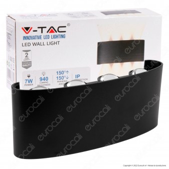 V-Tac VT-848 Lampada LED da Muro 7W Wall Light Nera con 8 LED SMD Applique...