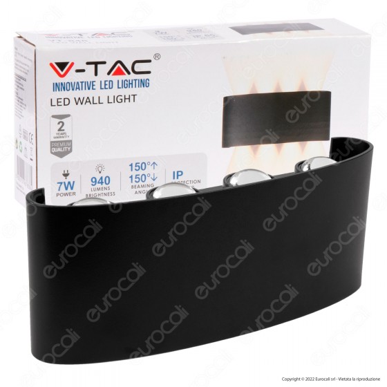 V-Tac VT-848 Lampada LED da Muro 7W Wall Light Nera con 8 LED V-Tac VT-848 Lampada LED da Muro 7W Wall Light Nera con 8 LED