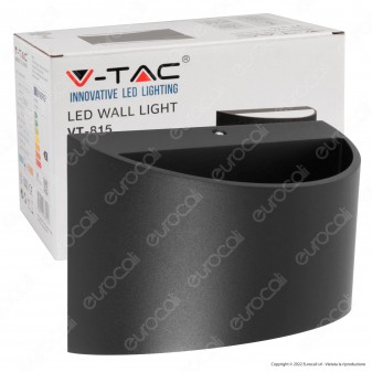 V-Tac VT-815 Lampada LED da Muro 9W Wall Light Nera con Doppio LED SMD...