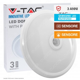 V-Tac Pro VT-13 Plafoniera LED Dome Light 12W SMD Chip Samsung con Sensore...