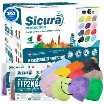 Sicura Protection 48 Mascherine Protettive Colorate Filtranti Monouso con...