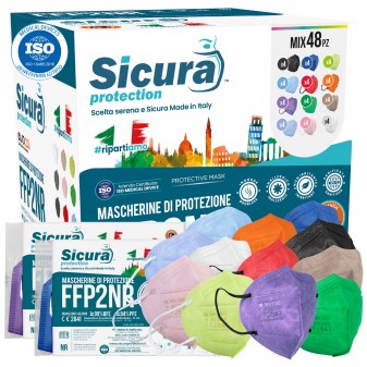 Sicura Protection 48 Mascherine Protettive Colorate Filtranti Monouso con...