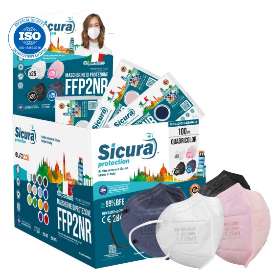 Sicura Protection Espositore con 100 Mascherine Protettive Colorate Sicura Protection Espositore con 100 Mascherine Protettive Colorate