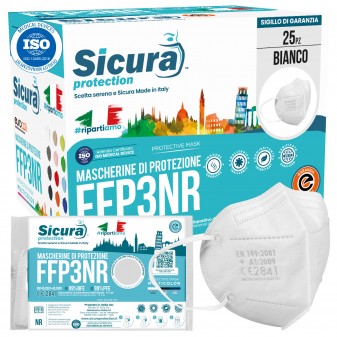 Sicura Protection 25 Mascherine Protettive Colore Bianco Filtranti Monouso...