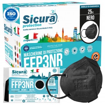 Sicura Protection 25 Mascherine Protettive Colore Nero Filtranti Monouso con...