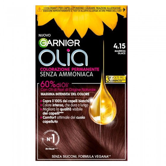 Garnier Olia Tinta Permanente per Capelli 4.15 Marron Glace Senza Garnier Olia Tinta Permanente per Capelli 4.15 Marron Glace Senza