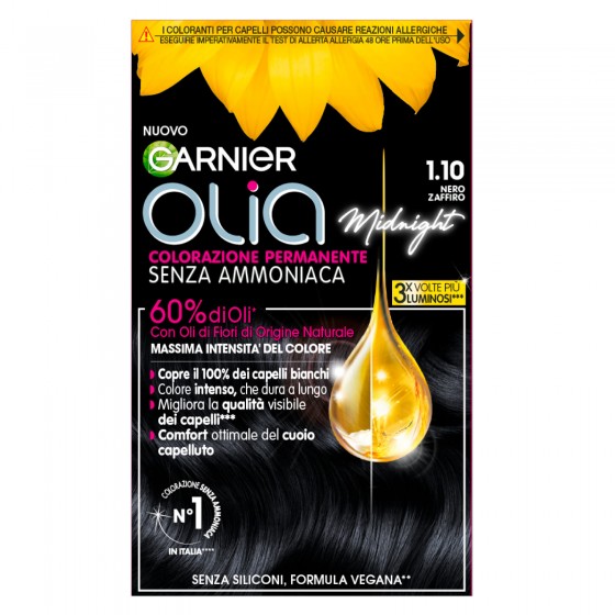 Garnier Olia Midnight Tinta Permanente per Capelli 1.10 Nero Zaffiro Garnier Olia Midnight Tinta Permanente per Capelli 1.10 Nero Zaffiro