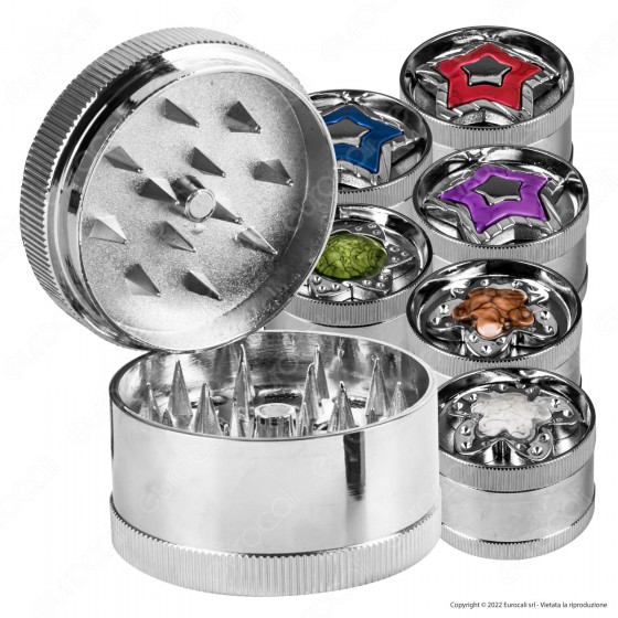 Grinder Tritatabacco 3 Parti in Metallo Cromato Fantasia Sky Grinder Tritatabacco 3 Parti in Metallo Cromato Fantasia Sky