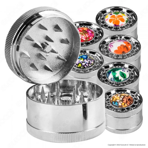 Grinder Tritatabacco 3 Parti in Metallo Cromato Fantasia Frame Grinder Tritatabacco 3 Parti in Metallo Cromato Fantasia Frame