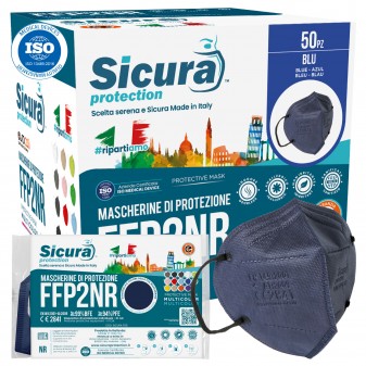 Sicura Protection 50 Mascherine Protettive Colore Blu Elastici Neri Fattore...