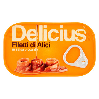 Delicius Filetti di Alici Arrotolati in Salsa Piccante - Scatolina da 80g