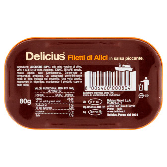 Delicius Filetti di Alici Arrotolati in Salsa Piccante - Scatolina da