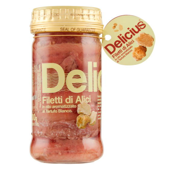 Delicius Filetti di Alici in Olio Aromatizzato al Tartufo Delicius Filetti di Alici in Olio Aromatizzato al Tartufo