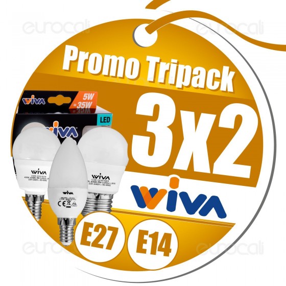 3x2 Acquistando Lampadine E27 o E14 in Confezione Tripack Wiva 3x2 Acquistando Lampadine E27 o E14 in Confezione Tripack Wiva