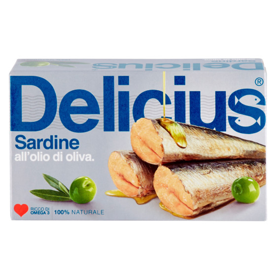 Delicius Sardine Intere all'Olio di Oliva 100% Naturale - Scatolina Delicius Sardine Intere all'Olio di Oliva 100% Naturale - Scatolina