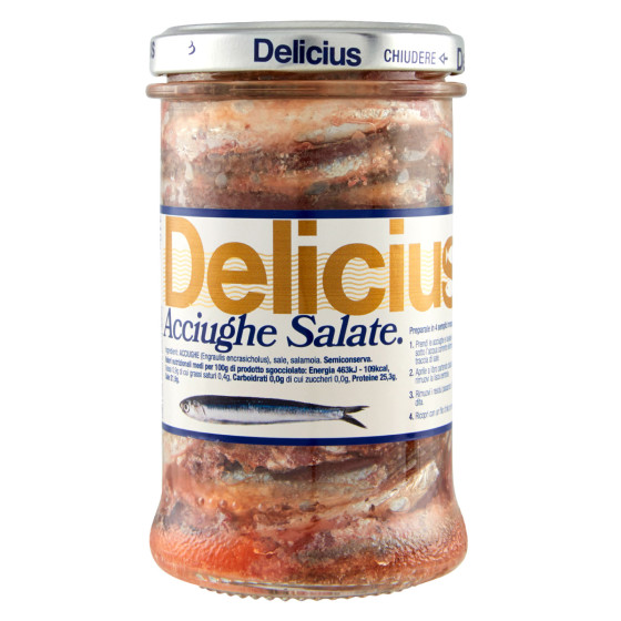Delicius Acciughe Salate in Salamoia - Vasetto da 310g Delicius Acciughe Salate in Salamoia - Vasetto da 310g