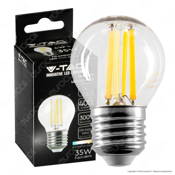V-Tac VT-1980 Lampadina LED E27 4W Bulb G45 MiniGlobo Filament V-Tac VT-1980 Lampadina LED E27 4W Bulb G45 MiniGlobo Filament