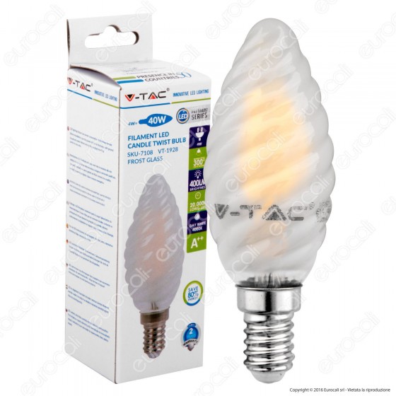 V-Tac VT-1928 Lampadina LED E14 4W Candela Frost Twist Filamento - V-Tac VT-1928 Lampadina LED E14 4W Candela Frost Twist Filamento -