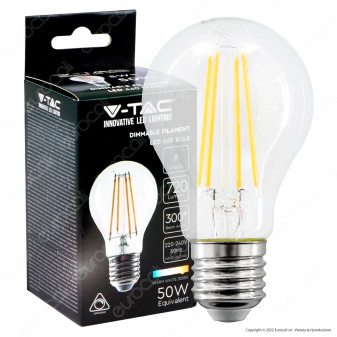 V-Tac VT-2288D Lampadina LED E27 8W Bulb A60 Goccia Filament Dimmerabile...