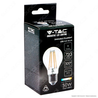 V-Tac VT-2288D Lampadina LED E27 8W Bulb A60 Goccia Filament