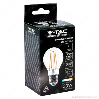 V-Tac VT-2288D Lampadina LED E27 8W Bulb A60 Goccia Filament