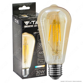 V-Tac VT-1964 Lampadina LED E27 4W Bulb ST64 Filament Vetro Ambrato - SKU 214361
