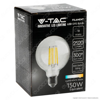 V-Tac VT-2338 Lampadina LED E27 18W Bulb G95 Globo Filament