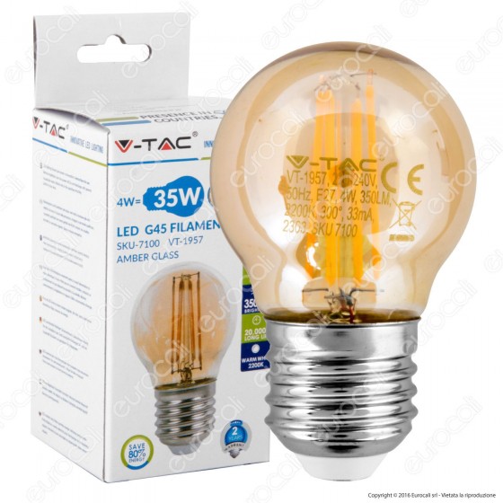 V-Tac VT-1957 Lampadina LED E27 4W MiniGlobo G45 Filamento Ambrata - V-Tac VT-1957 Lampadina LED E27 4W MiniGlobo G45 Filamento Ambrata -