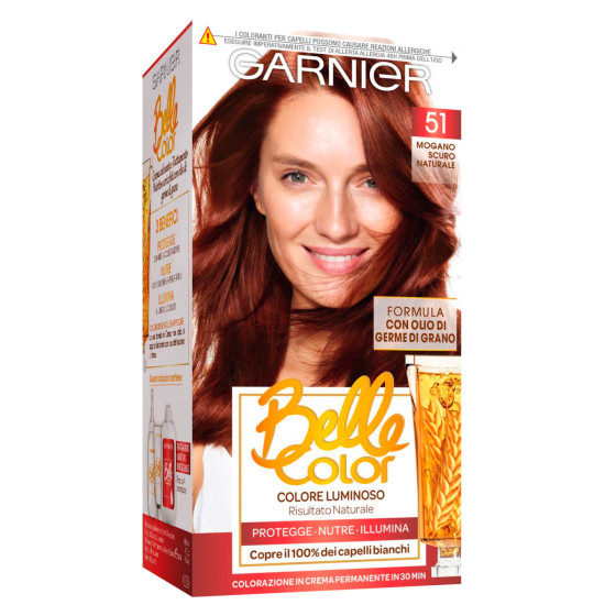 Garnier Belle Color Tinta Permanente per Capelli Colore 51 Mogano Scuro Naturale Garnier Belle Color Tinta Permanente per Capelli Colore 51 Mogano Scuro Naturale