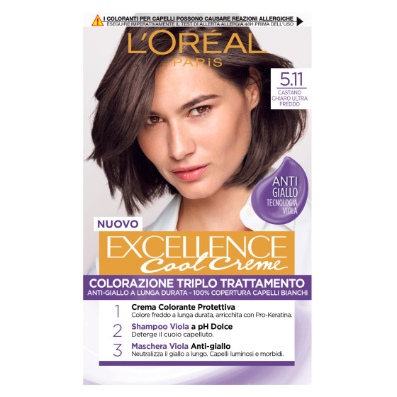 L'Oréal Paris Excellence Cool Creme Colorazione 5.11 Castano Chiaro Ultra Freddo Triplo Trattamento L'Oréal Paris Excellence Cool Creme Colorazione 5.11 Castano Chiaro Ultra Freddo Triplo Trattamento