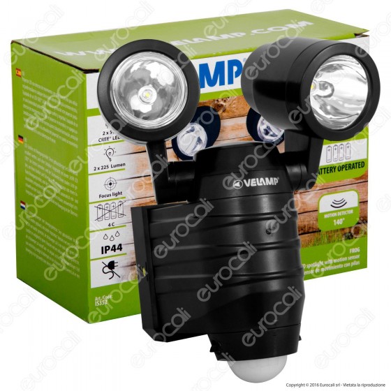 Velamp IS352 Faro LED 2x5W a Batteria con Sensore di Movimento - Velamp IS352 Faro LED 2x5W a Batteria con Sensore di Movimento -