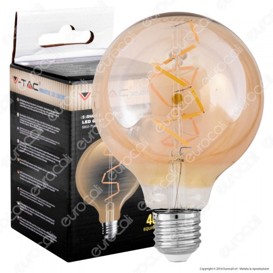 V-Tac VT-2024 Lampadina LED E27 4W Globo G95 Filamento Ambrata - SKU V-Tac VT-2024 Lampadina LED E27 4W Globo G95 Filamento Ambrata - SKU