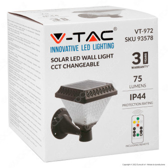 V-Tac VT-972 Lampada LED da Muro 0.8W 3in1 IP44 SMD Dimmerabile con Sensore Crepuscolare Pannello
